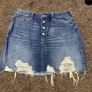 Hollister Blue Distressed Mini Skirt Size 11 w30 Ultra HighRise Jean Skirt 30